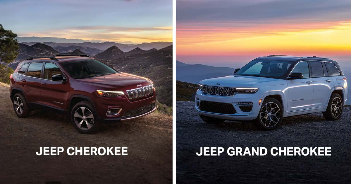 Jeep Cherokee vs Jeep Grand Cherokee models side by side.