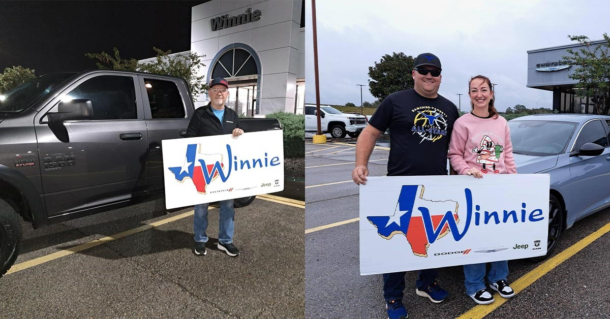 Customers from Winnie Dodge after purchasing their vehicles.